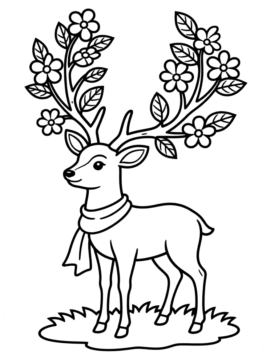 Deer with branches and flowers growing from their antlers