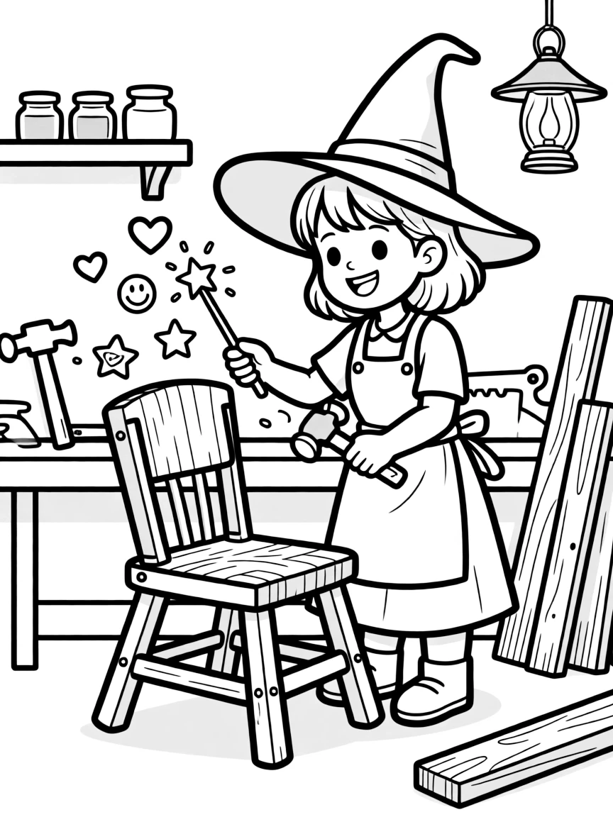 A witch carpenter building furniture that adjusts to the sitter's mood