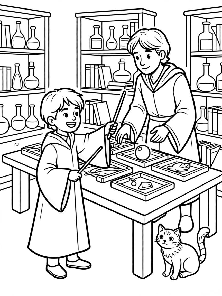 A wand crafting ceremony for young wizards choosing their magical cores