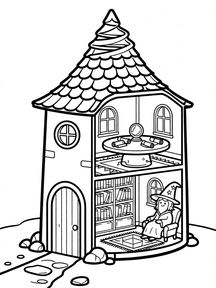 A wizard tower with rooms that are larger on the inside than outside