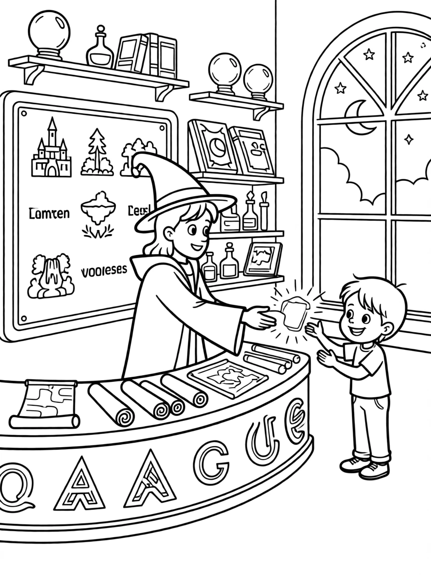 A wizard travel agency with vacation packages to different magical realms