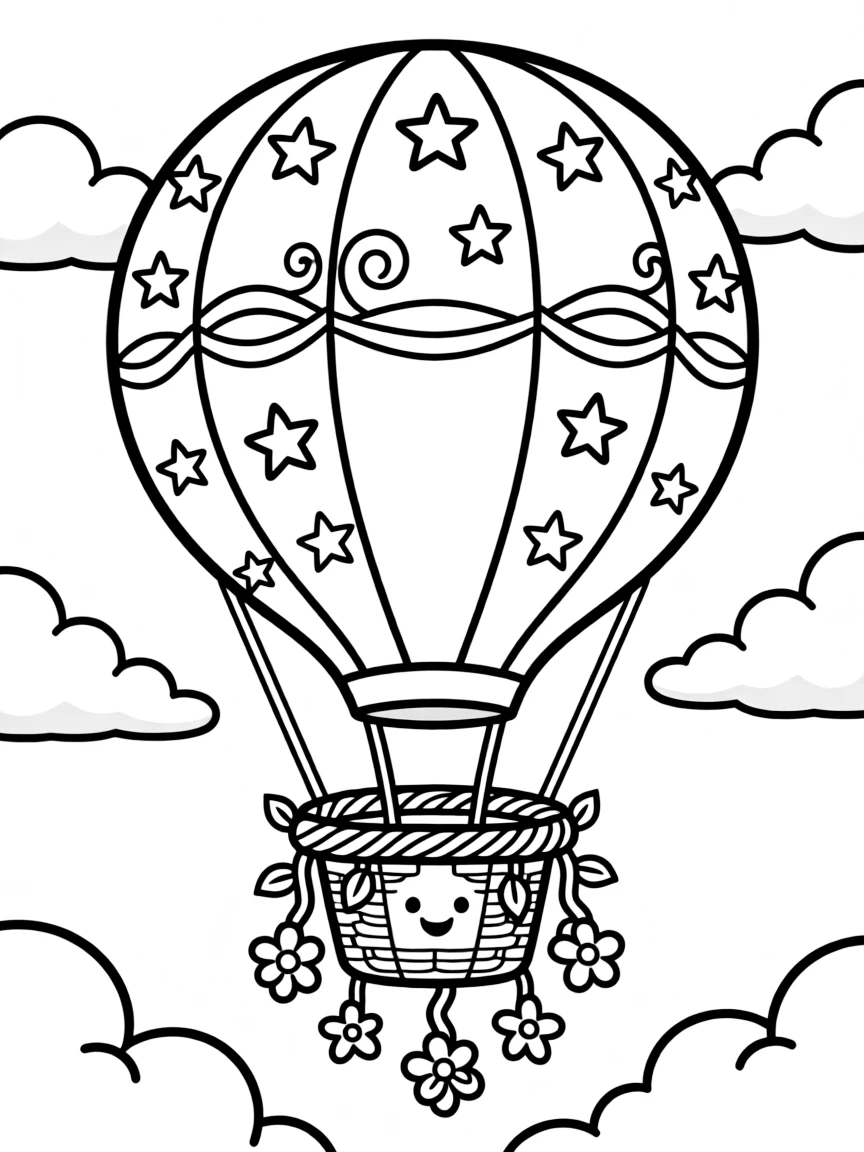 A magical hot air balloon with a basket woven from speaking vines