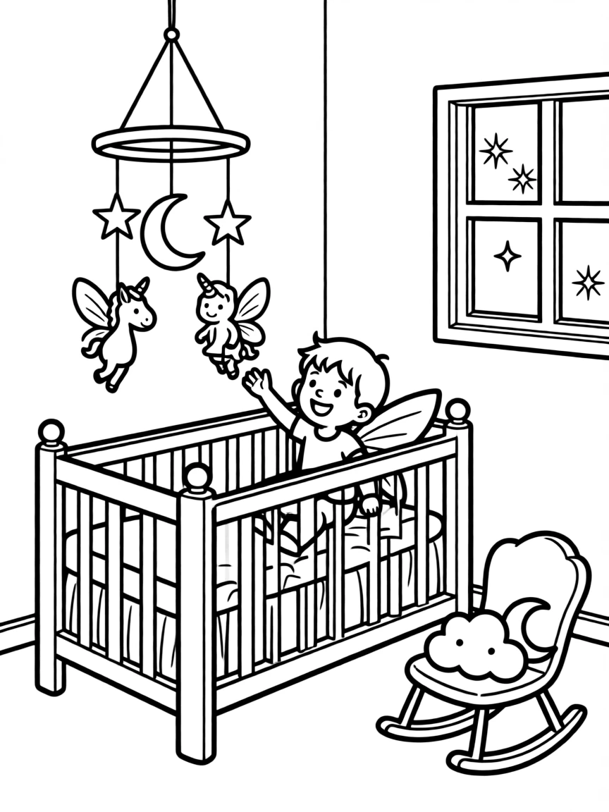A magical nursery where the mobiles move to entertain magical infants