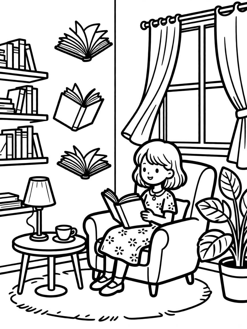 A magical reading nook where books read themselves aloud in the author's voice