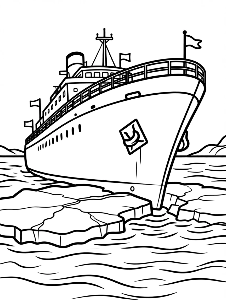 An icebreaker ship with reinforced bow cutting through ice