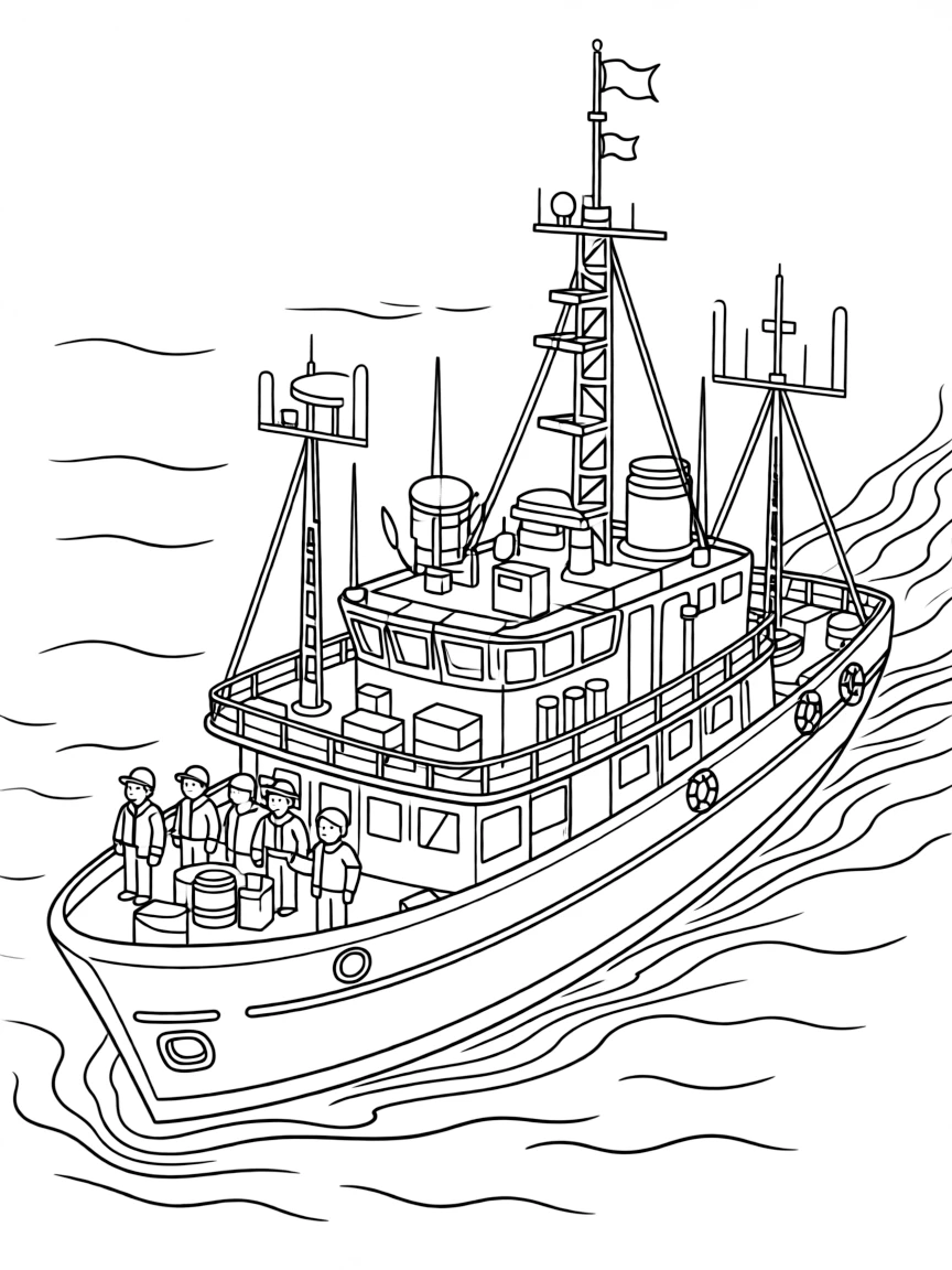 A research vessel with scientific equipment on deck