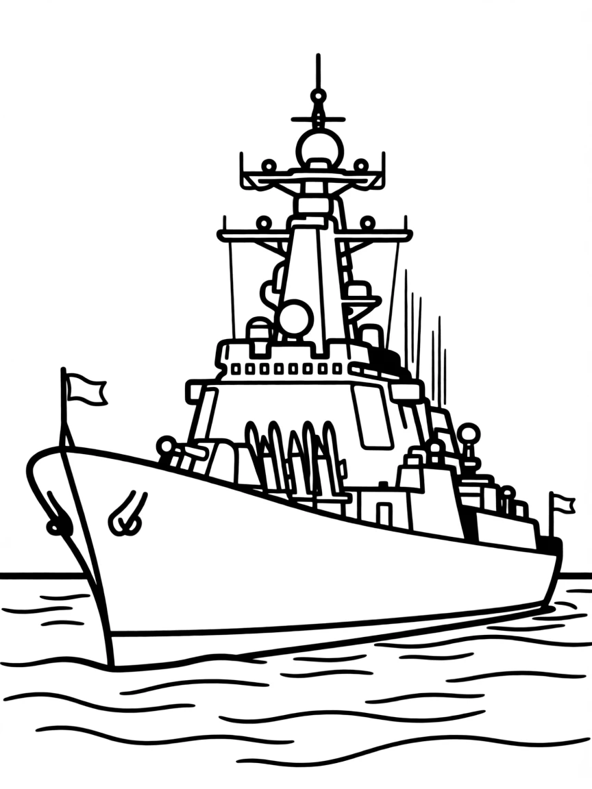 A destroyer with radar equipment and missile launchers