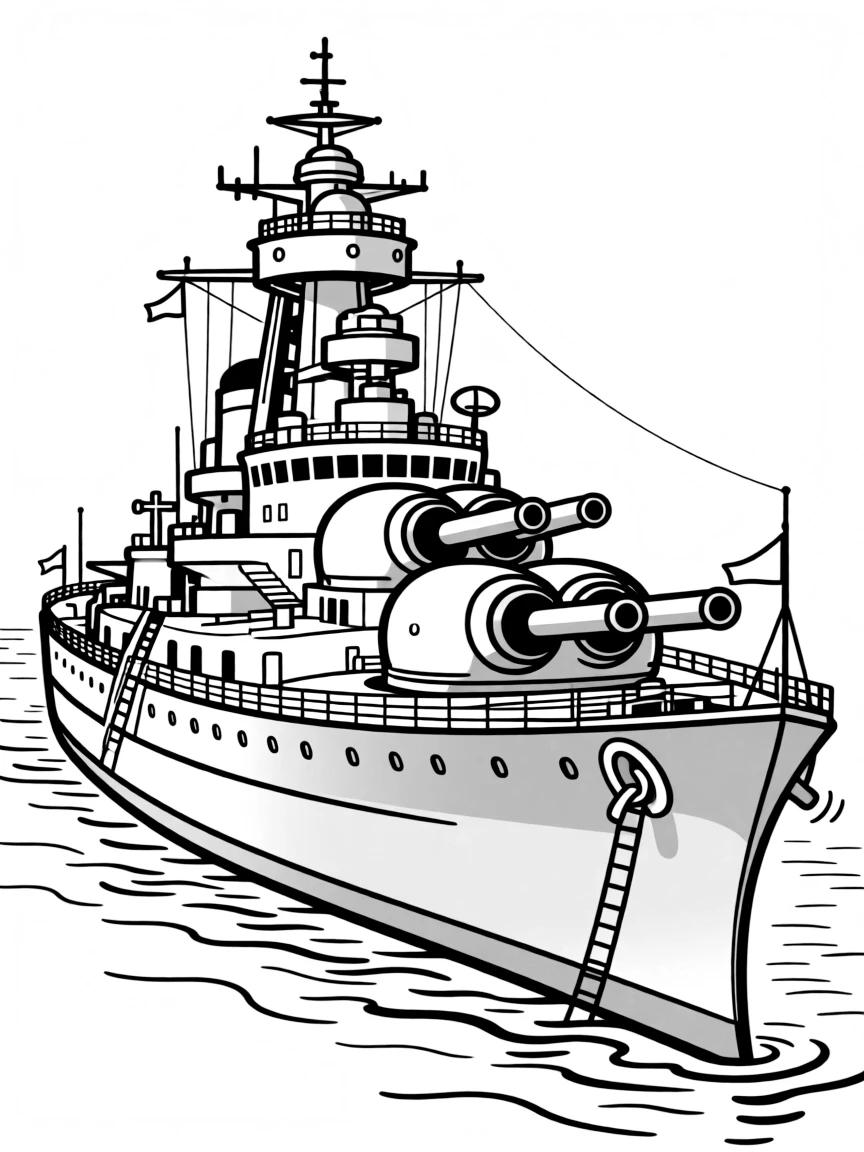 A battleship with massive gun turrets