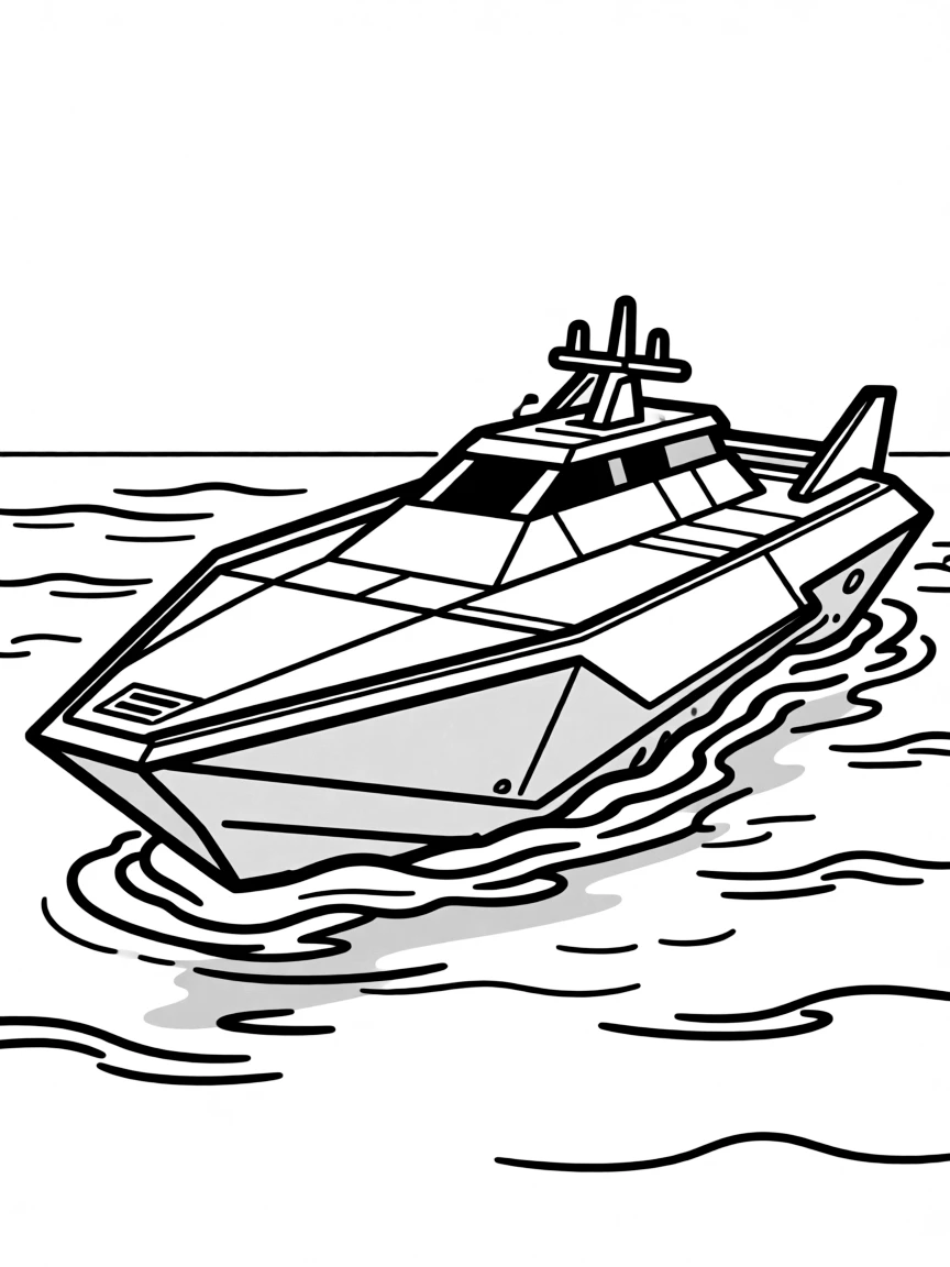 A stealth ship with angular surfaces to avoid radar detection