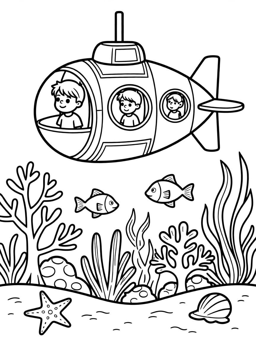 A research submarine exploring a coral reef