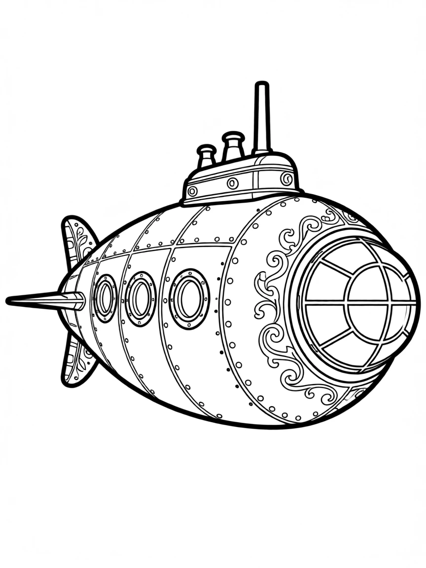 A Jules Verne-inspired Nautilus submarine with Victorian details