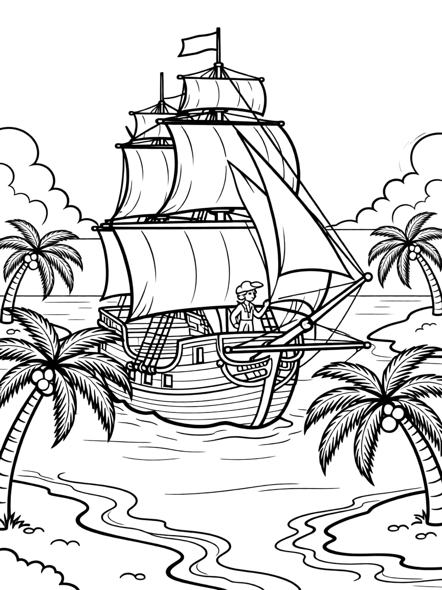 Captain Cook's Endeavour exploring Pacific islands
