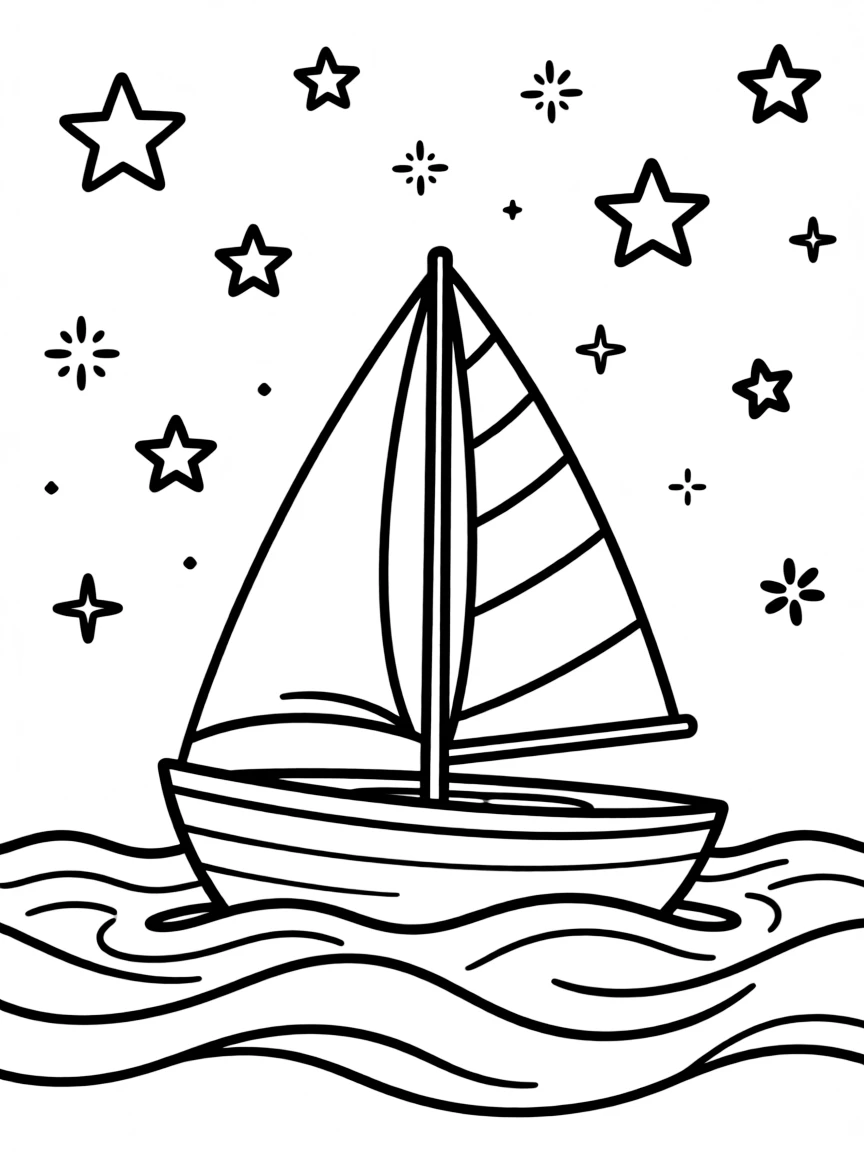 A boat sailing through stars in a cosmic ocean