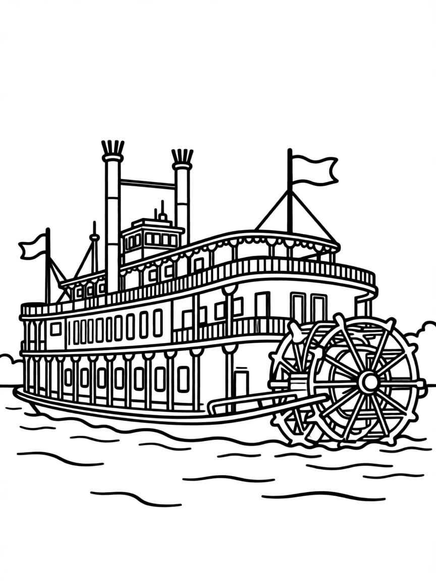 A Mississippi riverboat with paddle wheel and multiple decks