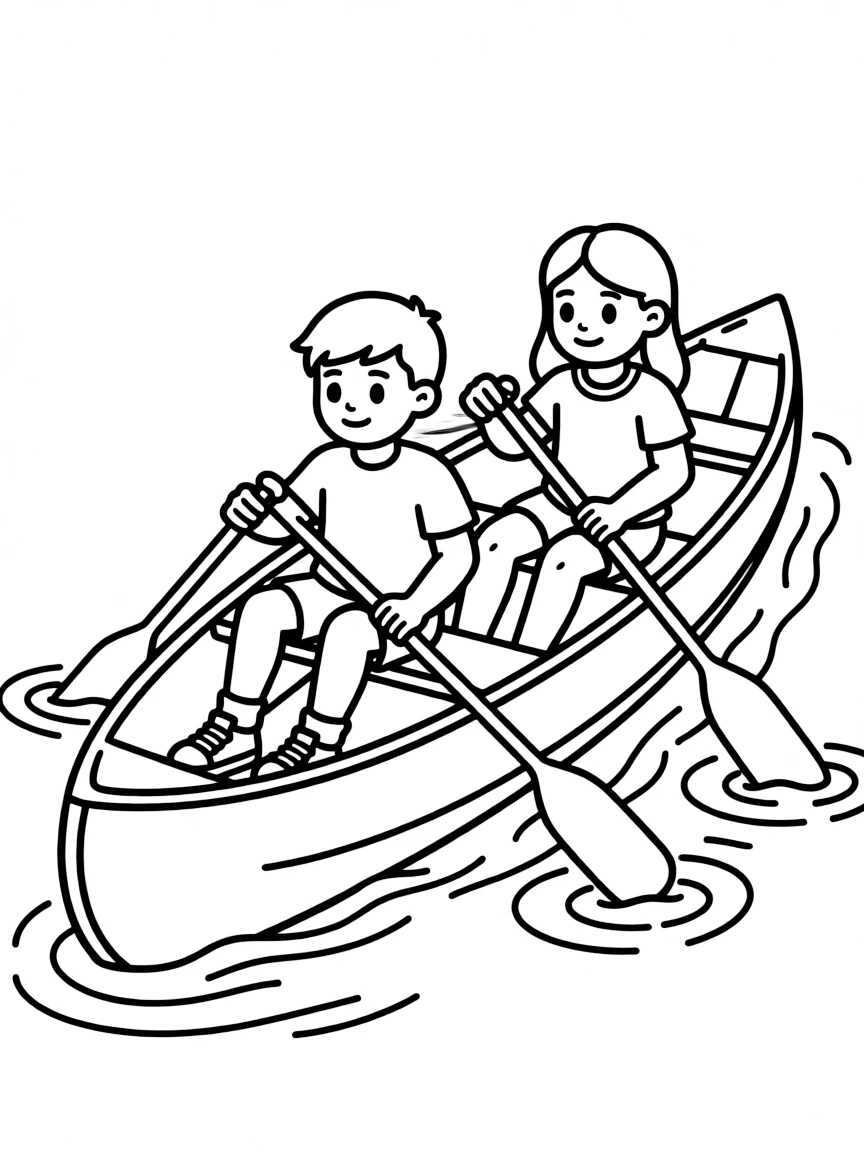 A canoe paddle boat with two people pedaling