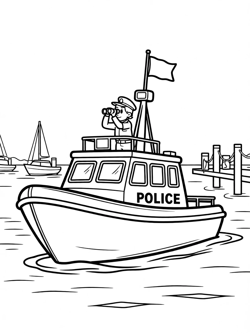 A police patrol boat monitoring harbor activities