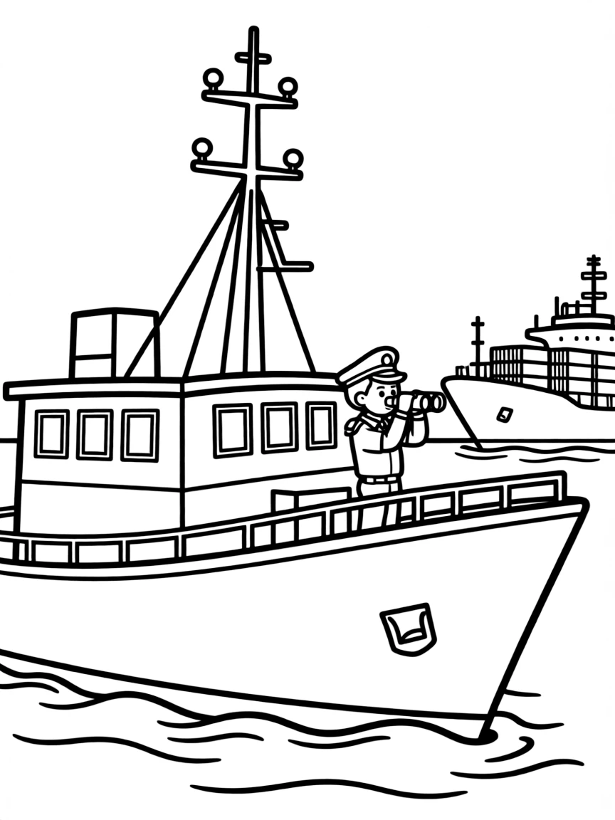 A customs inspection vessel monitoring incoming ships