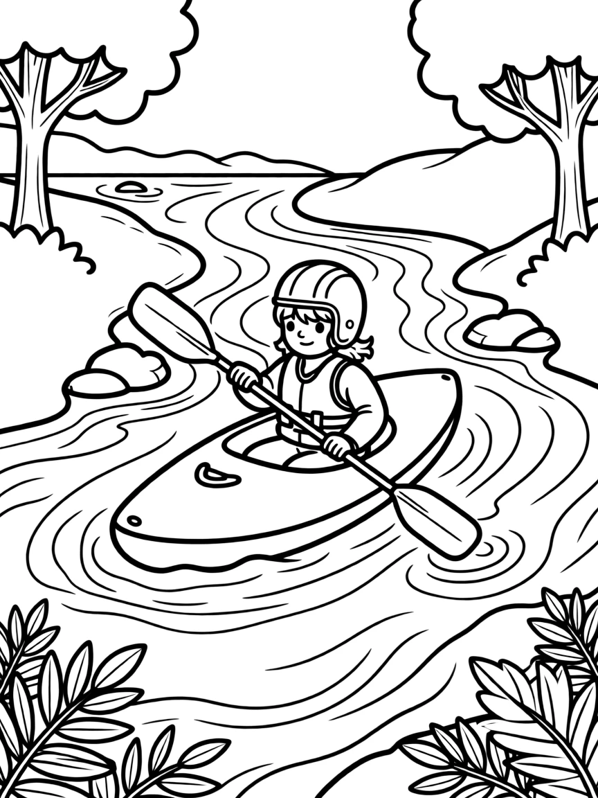 A white water kayak navigating dangerous rapids