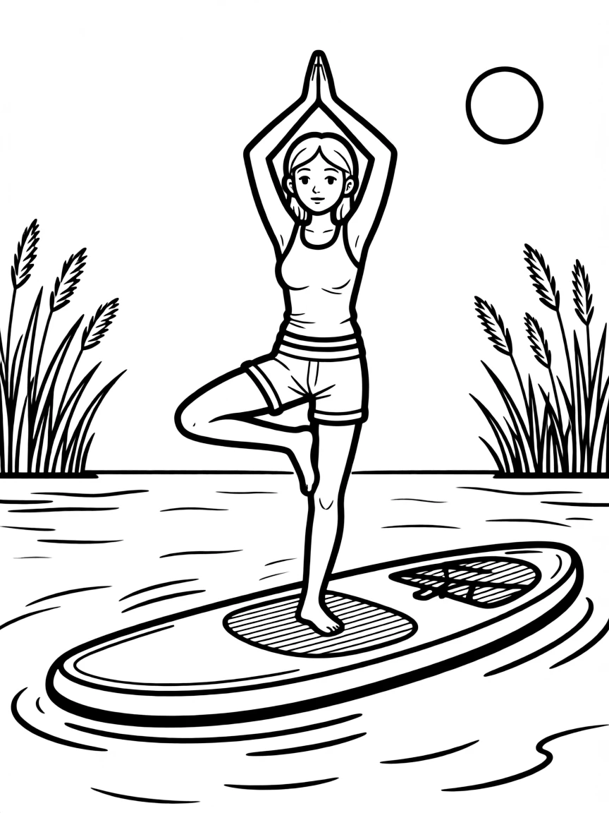 A paddleboard with someone doing yoga poses
