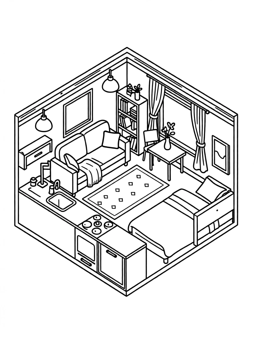 Interior diagram of a houseboat's living quarters