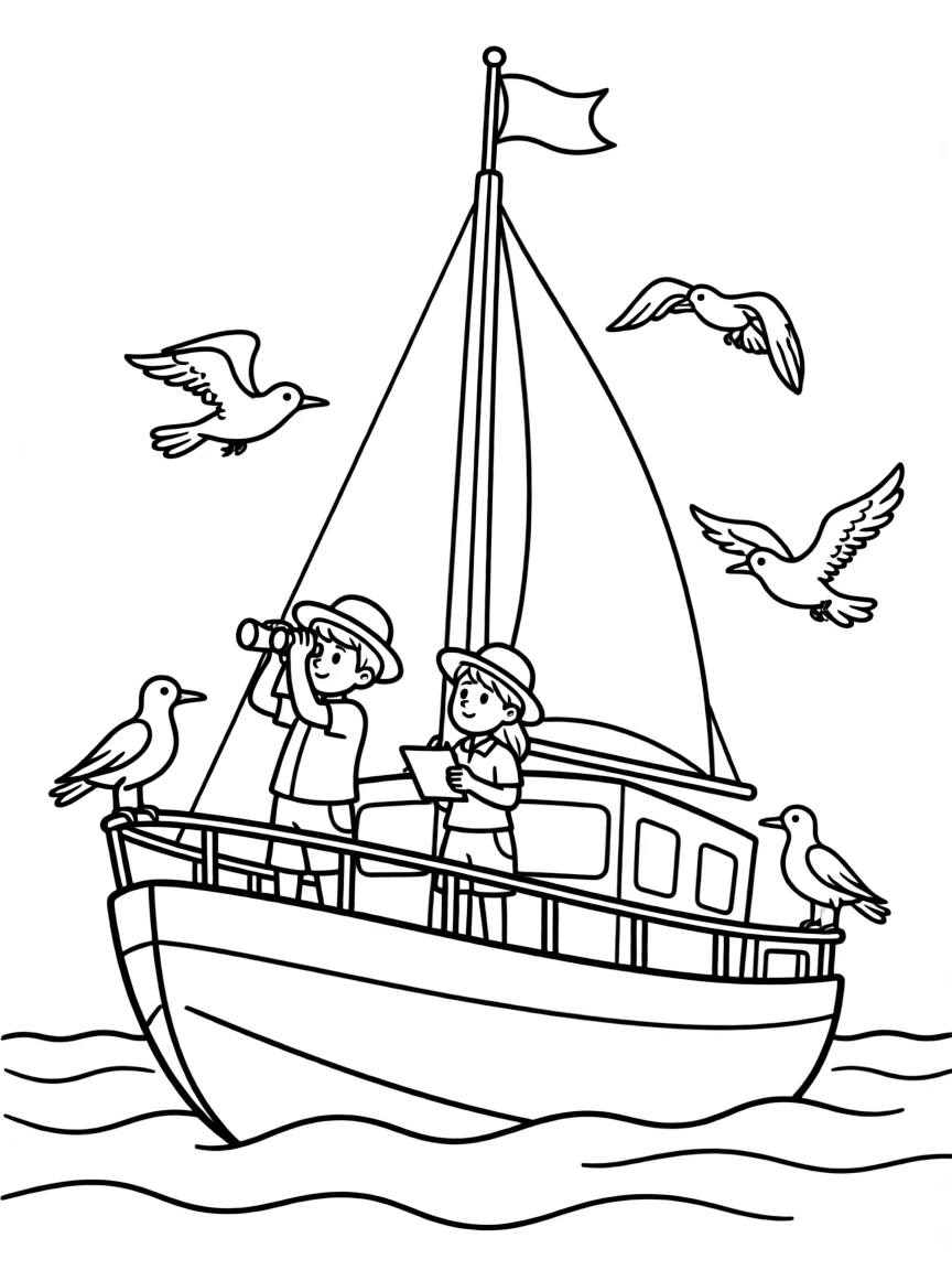 Ornithology research vessel observing rare seabirds