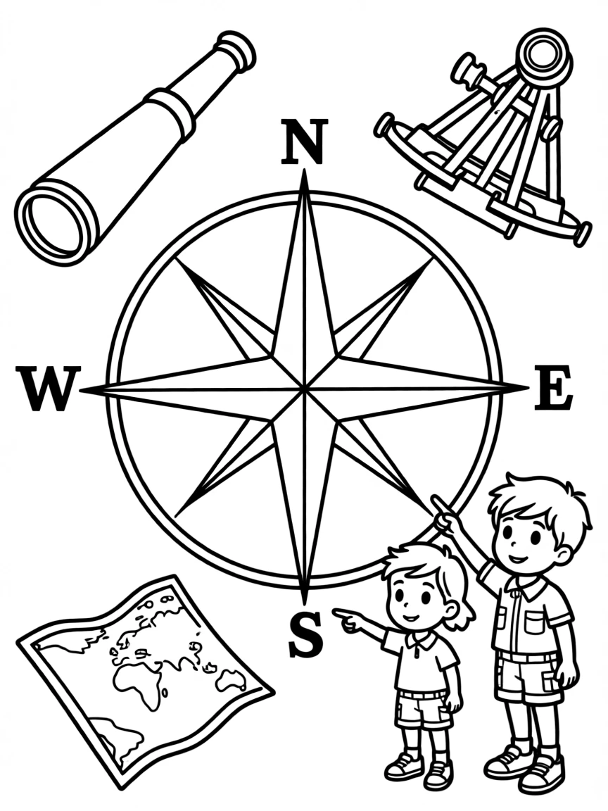 Compass rose and navigation instruments