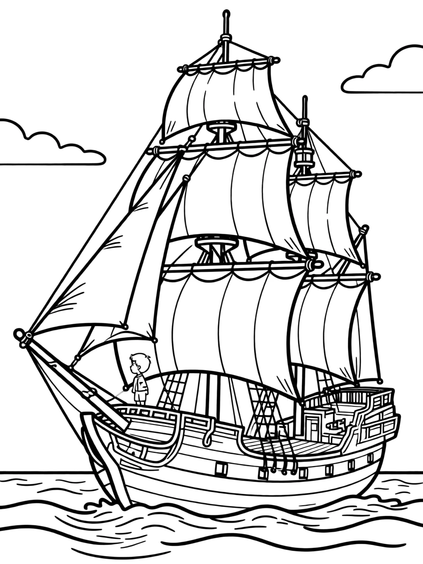 Detailed sailing ship rigging and sail plan