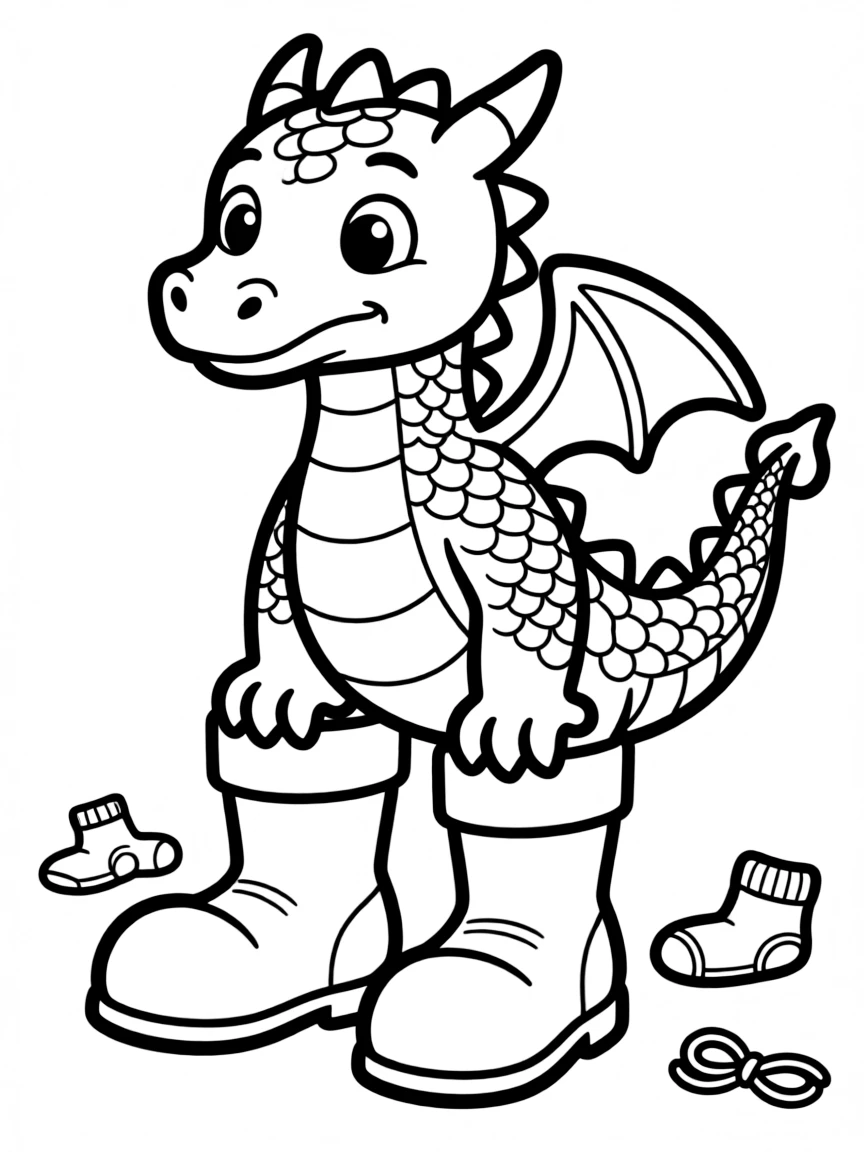Dragon trying to wear human boots that are too big
