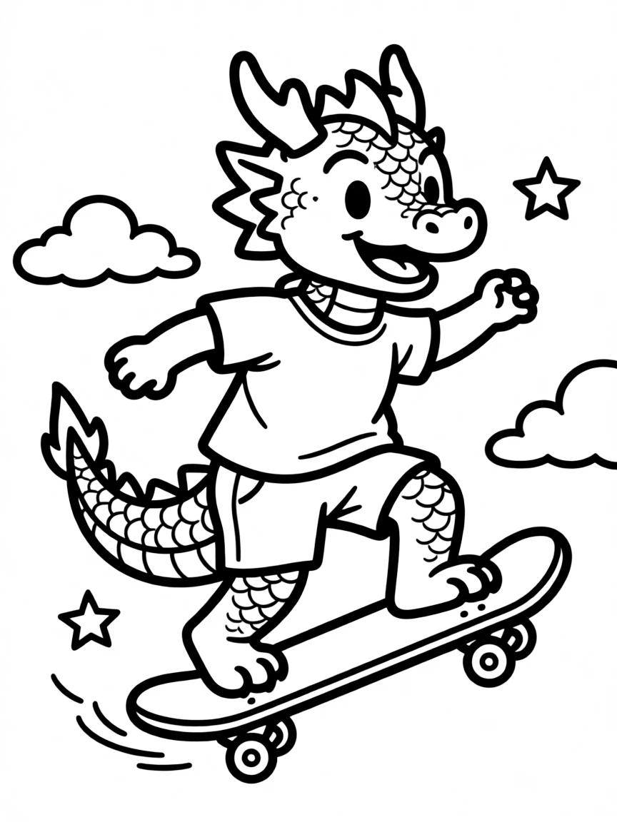 Dragon skateboarder doing tricks on a tiny skateboard