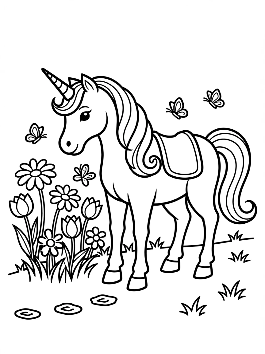 Gardener unicorn growing flowers from its hoofprints