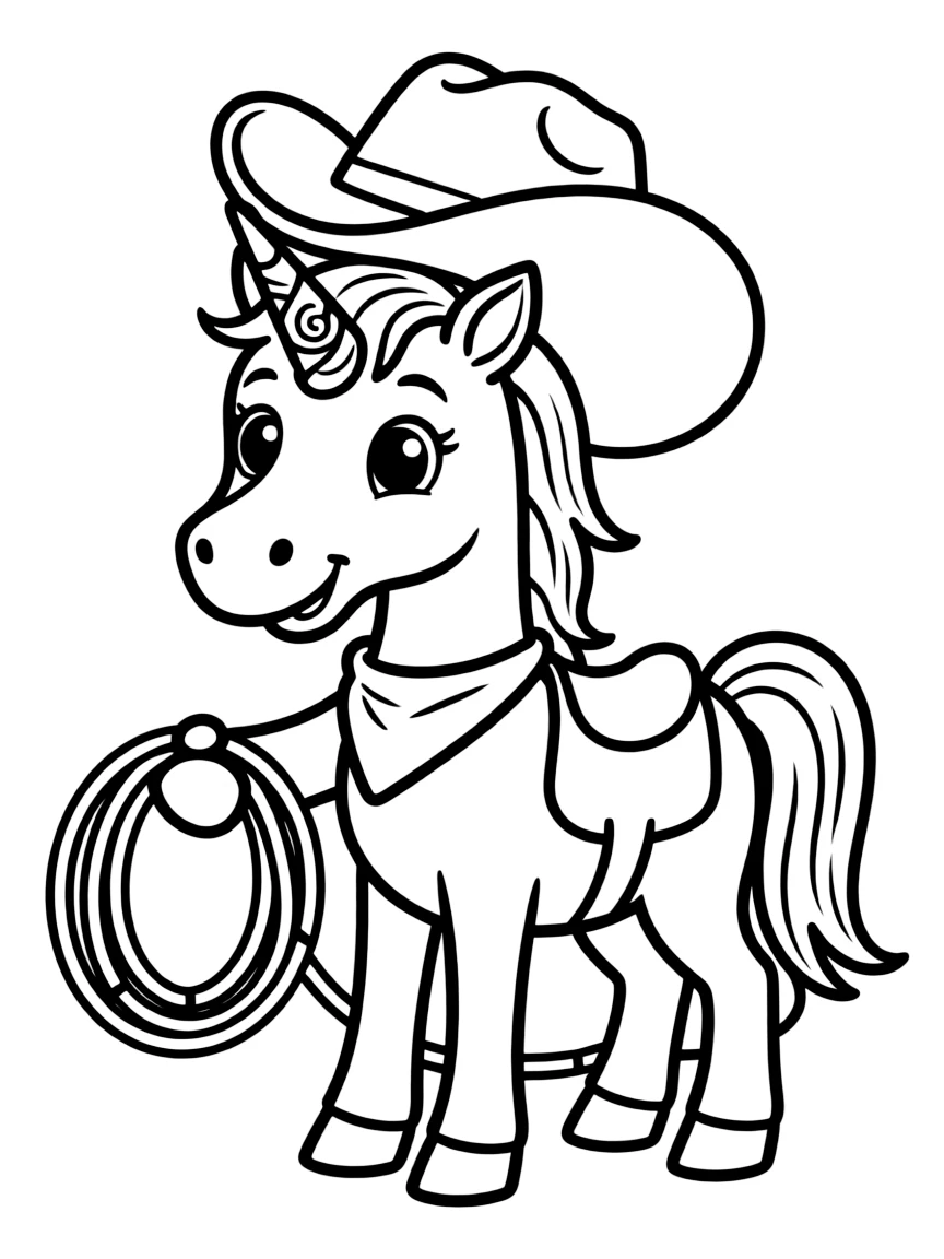 Cowboy unicorn with a lasso and cowboy hat