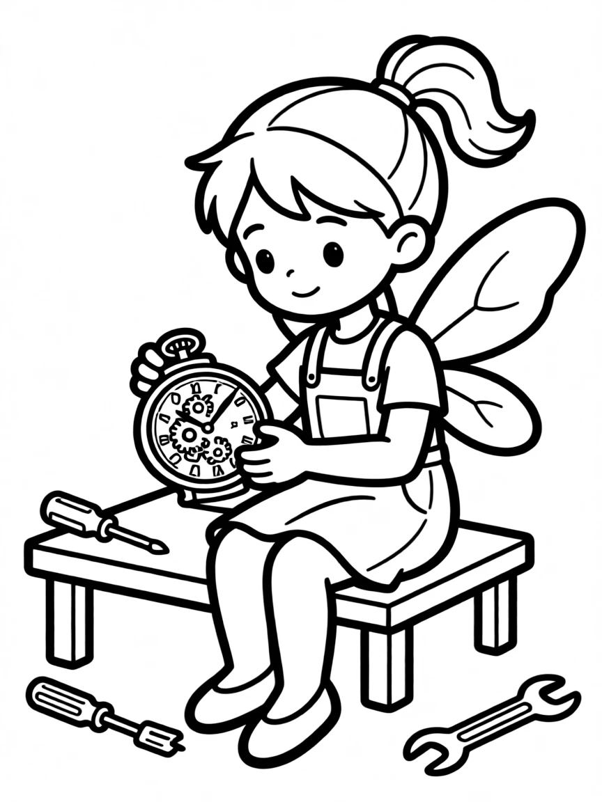 Mechanic fairy fixing a broken watch with tiny tools