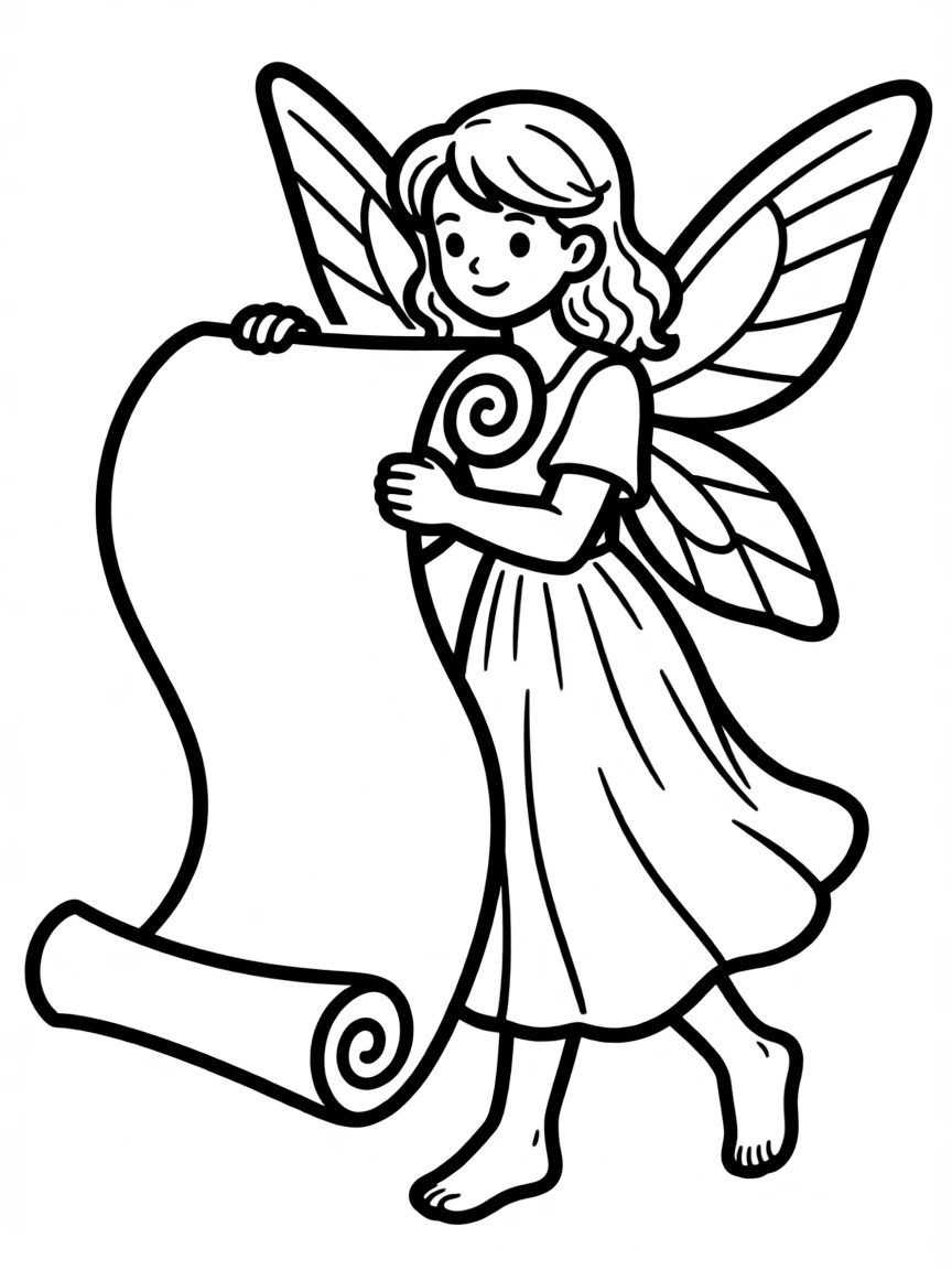 Messenger fairy carrying a scroll bigger than itself