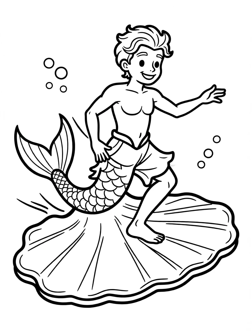 Merman skateboarder doing tricks on a shell-board