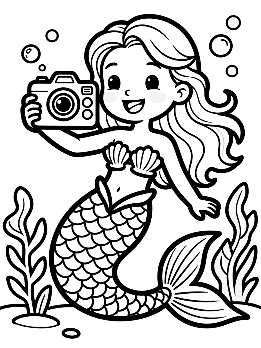 Mermaid taking selfies with an underwater camera