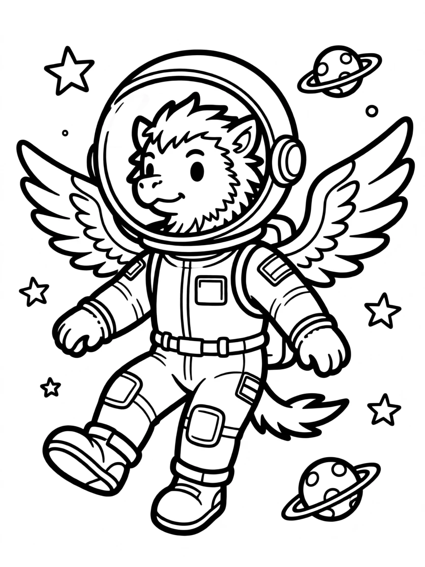 Griffin astronaut floating in space with helmet