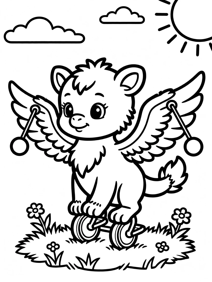 Baby griffin learning to fly with training wheels