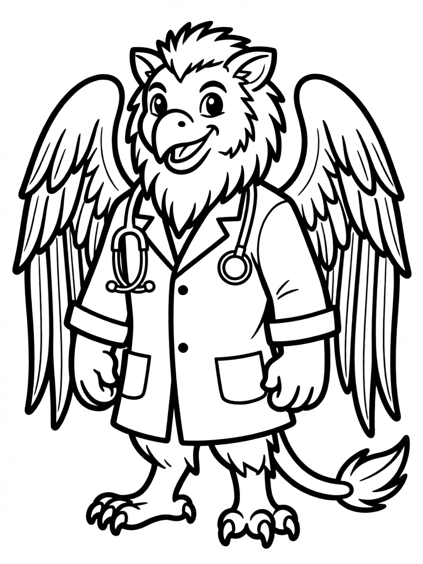 Griffin doctor with stethoscope and white coat