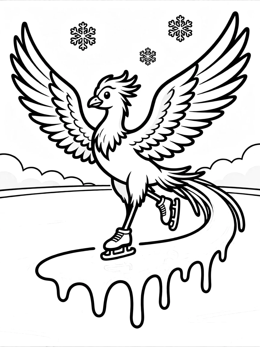 Phoenix ice skating, melting a trail behind itself