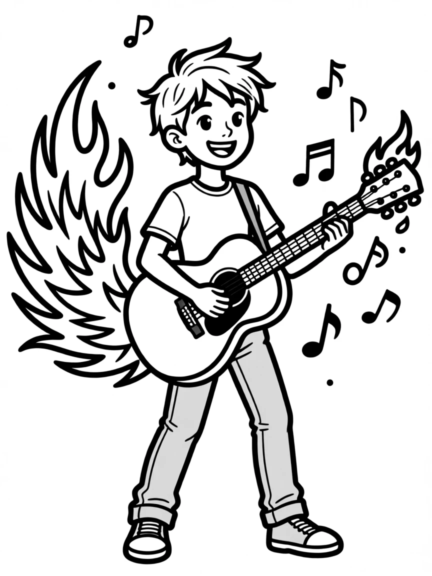 Phoenix musician playing a flaming guitar