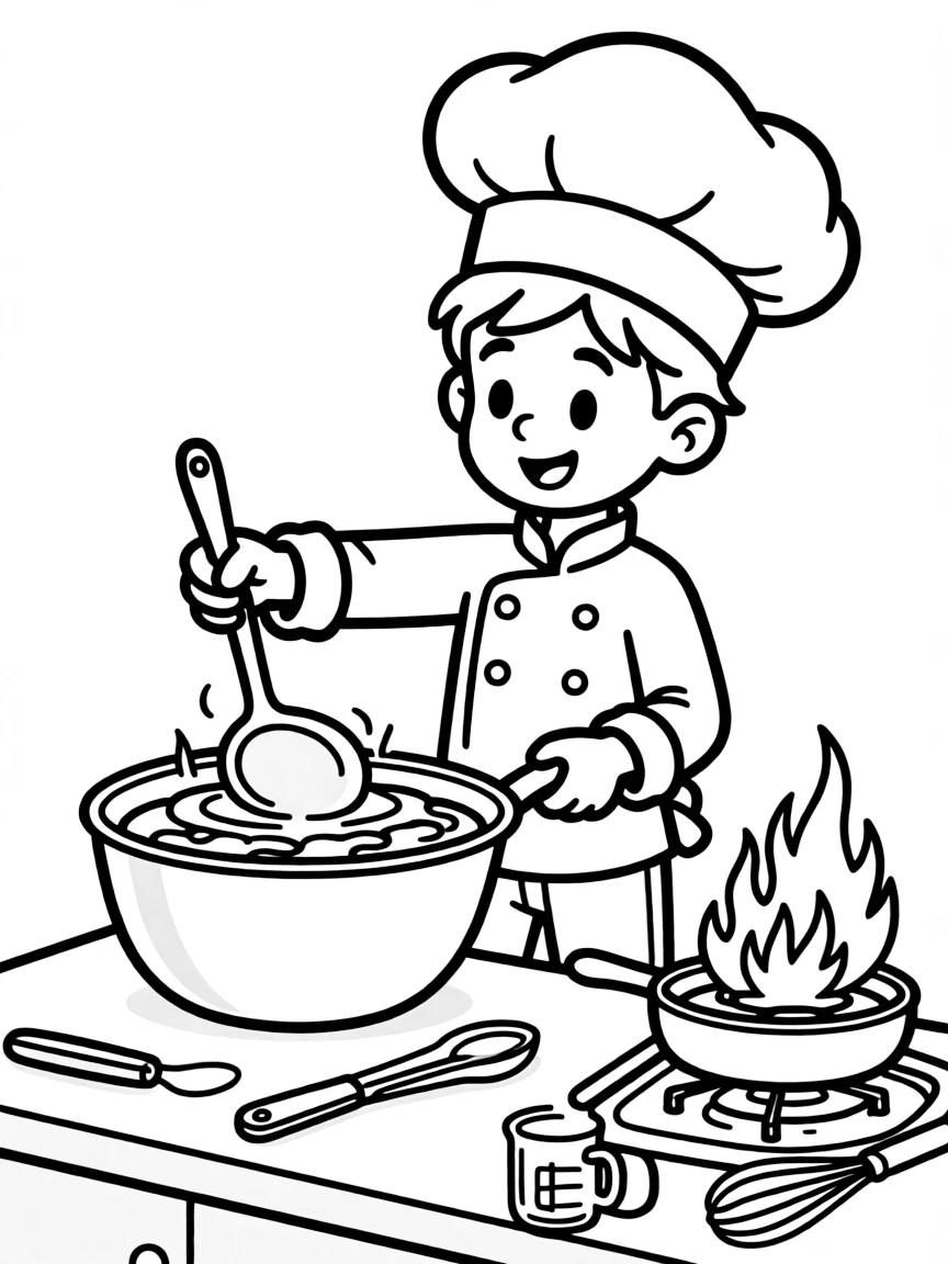 Phoenix chef with oversized toque making flambé desserts