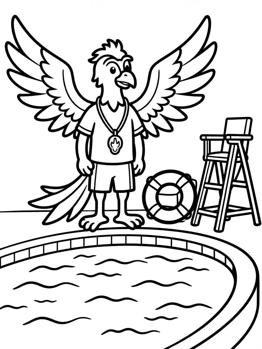 Phoenix lifeguard at pool with flame-proof whistle