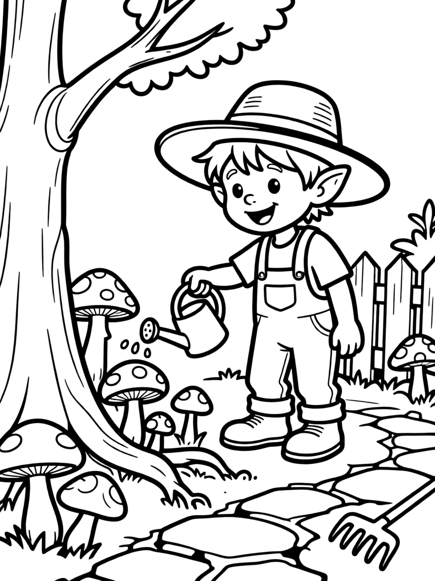 Gardener goblin growing mushrooms in odd places