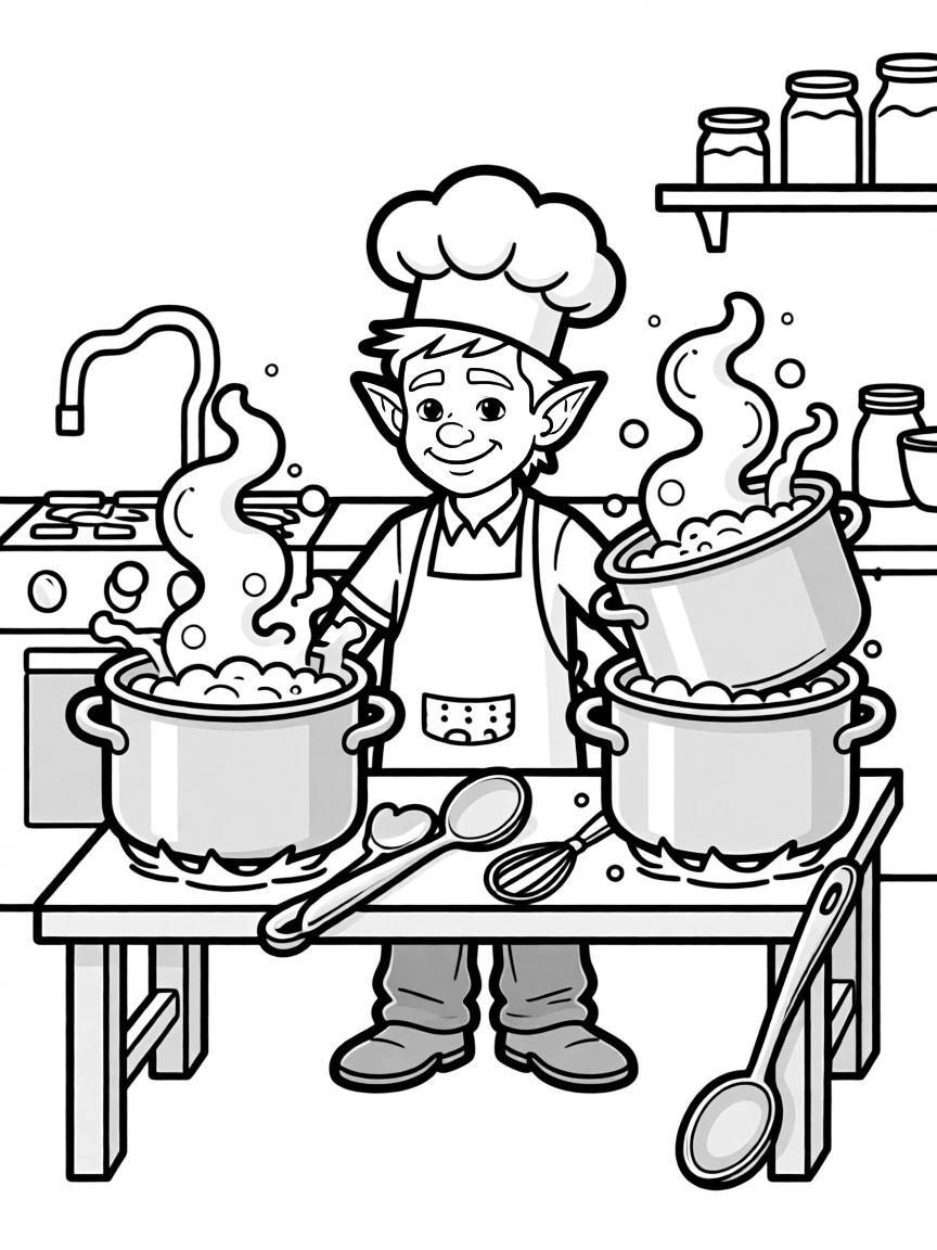 Goblin chef with too many cooking pots bubbling over