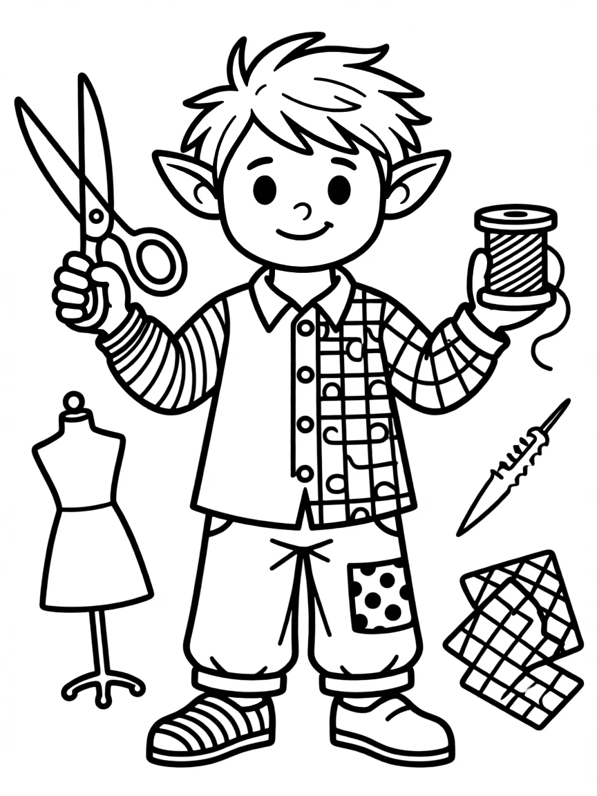Fashion designer goblin in mismatched clothes and patterns
