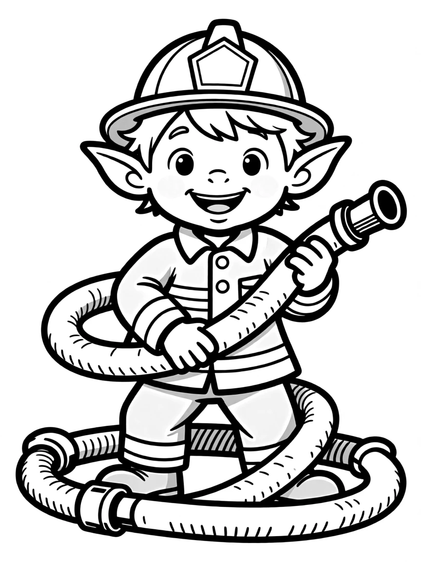 Goblin firefighter tangled in its own hose