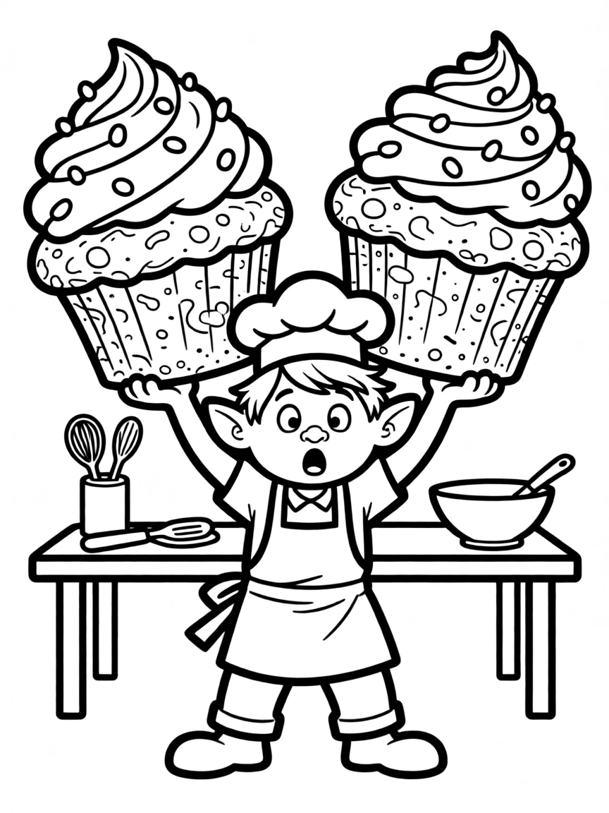 Baker troll with stone cupcakes too heavy to lift