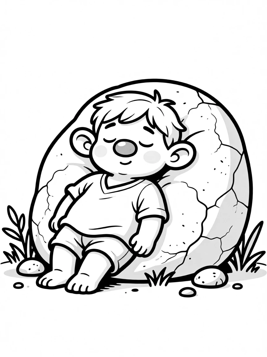 Sleepy troll using a boulder as a pillow