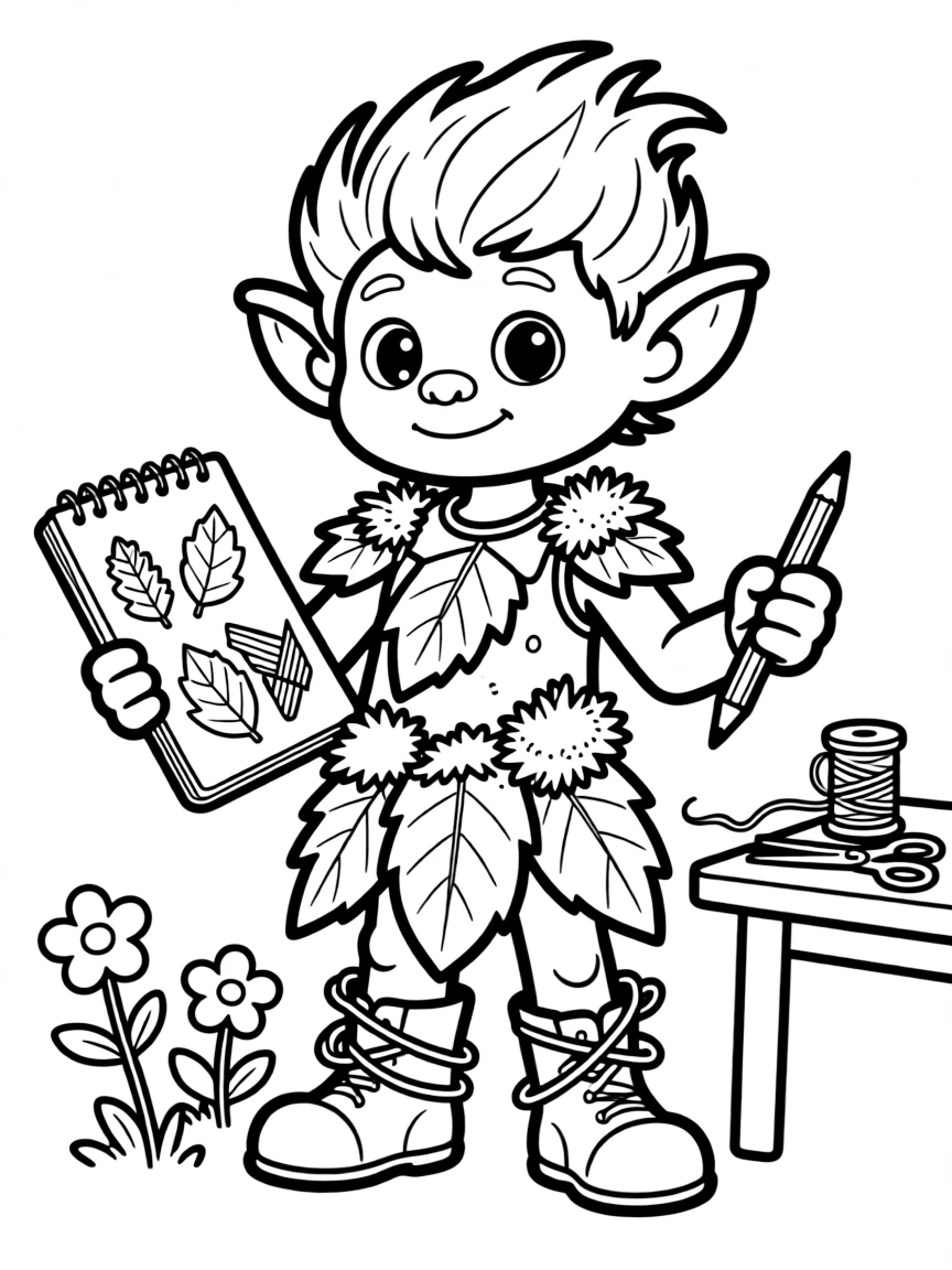 Fashion designer troll wearing leaf and moss clothing