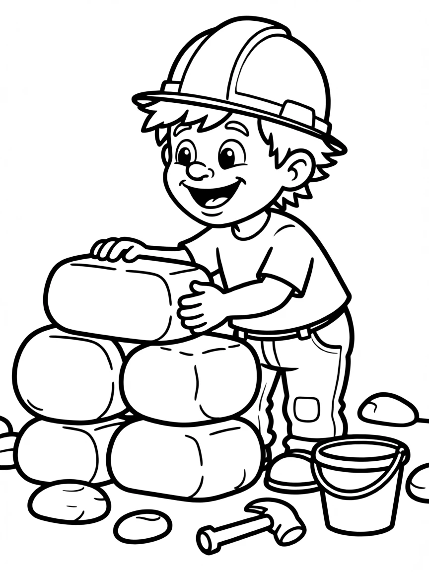 Troll construction worker stacking stones carefully